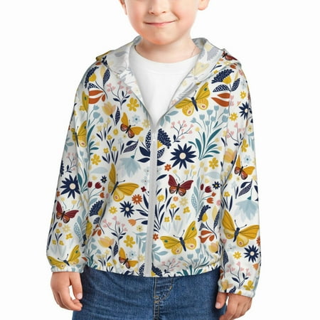 

Vsdgher Flowers Butterfly Kids Sun Protection Hoodie with Zip Rash Guard Tops Children s Long Sleeve Sun Protection Clothing - 4 Years