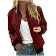 thumbnail image 2 of QATAINLAV Zip Up Jacket for Women Lightweight Windproof Bomber Jackets Solid Basic Baseball Jacket Boyfriend Outerwear with Ribbed Cuffs and Pockets Daily Deals Wine XXL, 2 of 7