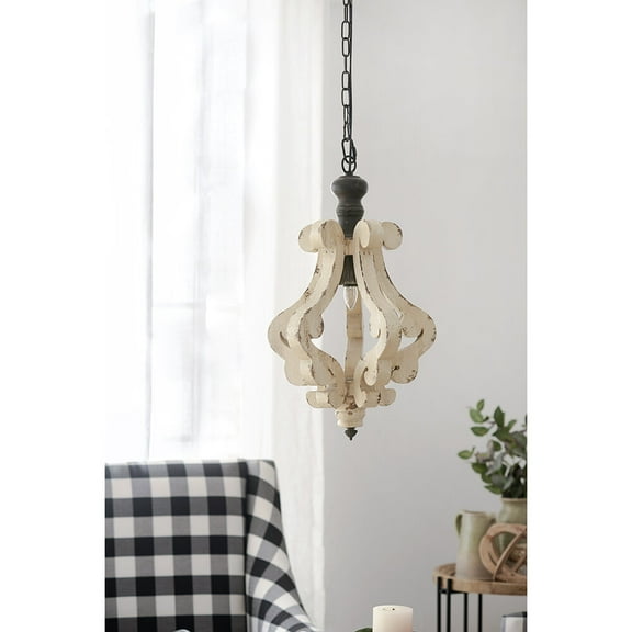 Table Lamp Farmhouse Chandeliar, Distressed White Pendant French Country Wood Chandelier for Living Room Foyer, Bulb Not Included,LED Lamp