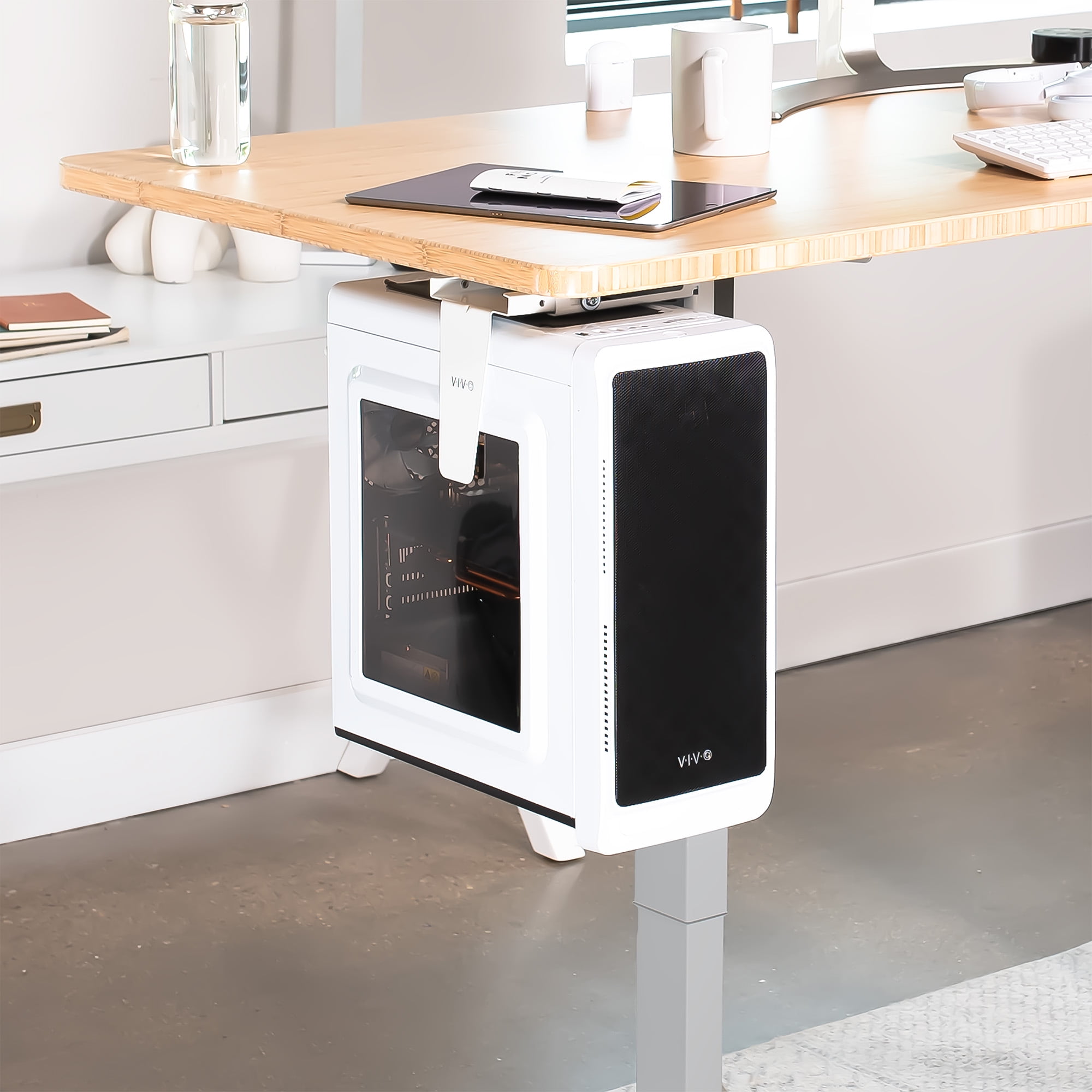 VIVO White Under-Desk and Wall PC Mount, Computer Case Holder with 135 Swivel