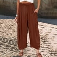 thumbnail image 2 of Casual Pants for Women Elastic Waisted Pleated High Waisted Loose Casual Cropped Cotton And Linen Beach Pants, 2 of 4