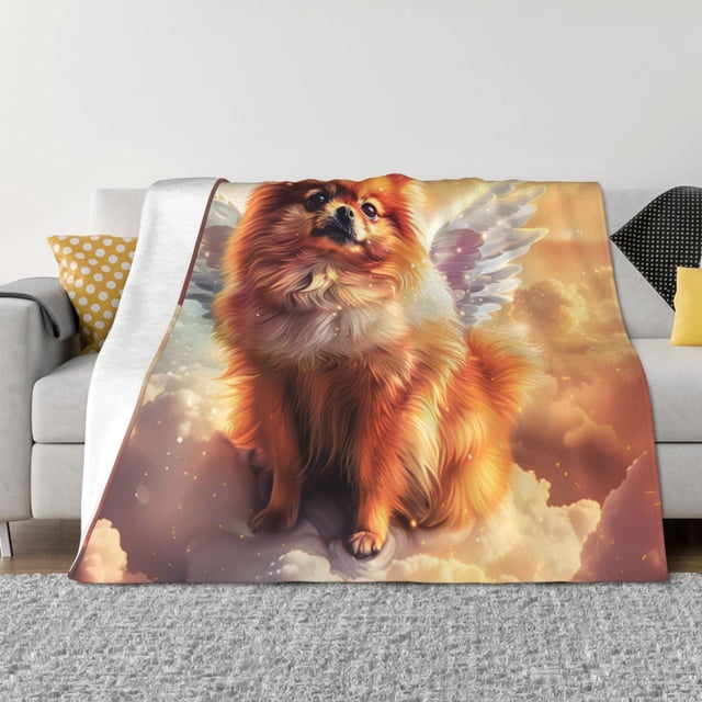 Fotbe Cute Cloud Pomeranian Manta de Franela con Estampado, Manta Ultrasuave para Cama, Sofá, Auto, Hipoalergénica y Antibolitas-50"x40"