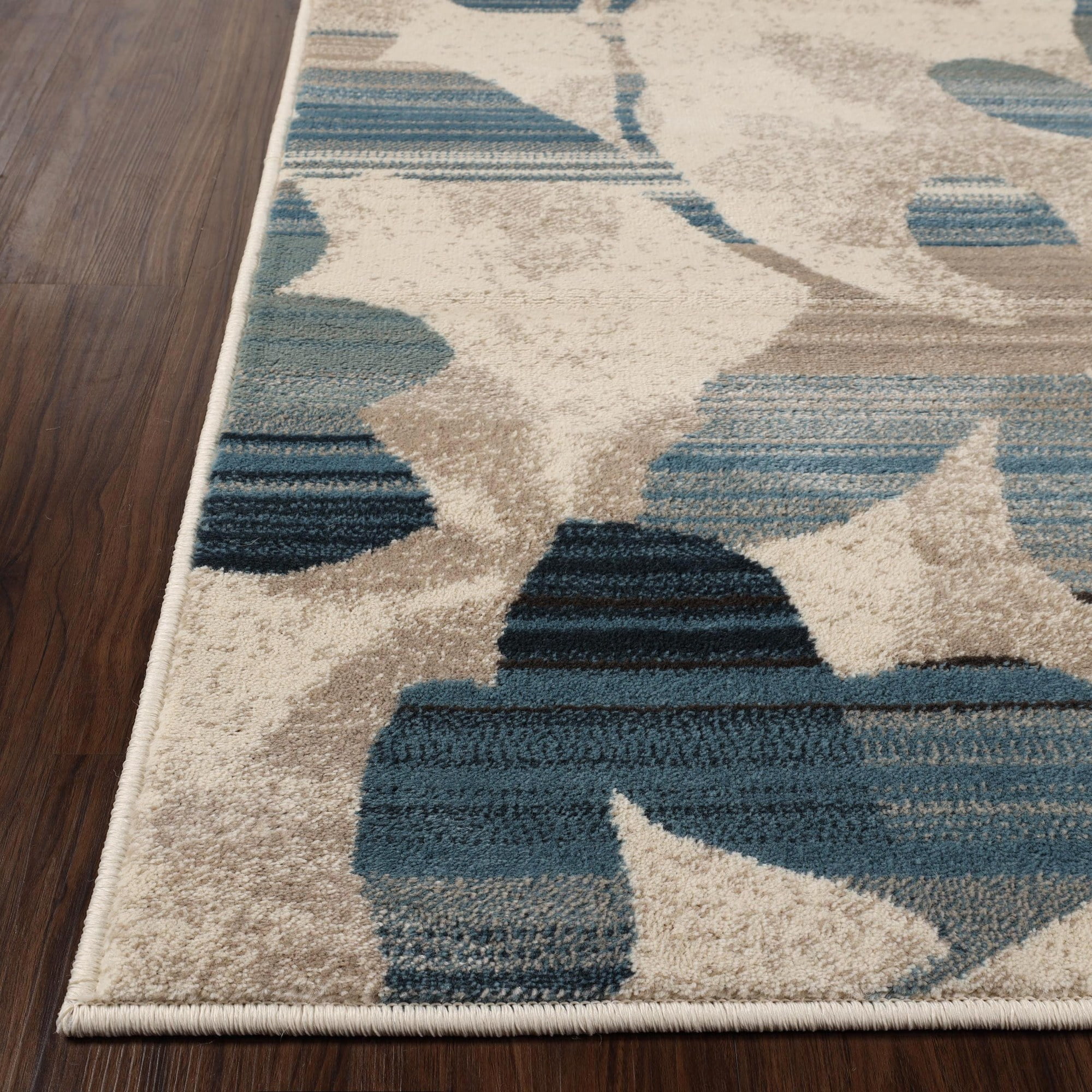 Superior Mahonia Leaf and Vine Indoor Area Rug, 5' x 8', Cream/ Blue