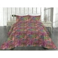 thumbnail image 2 of Ambesonne Flower Quilted Bedspread Set 3 Pcs, Romance Flowers Retro Effect, King, Mauve Taupe Green and Pink, 2 of 4
