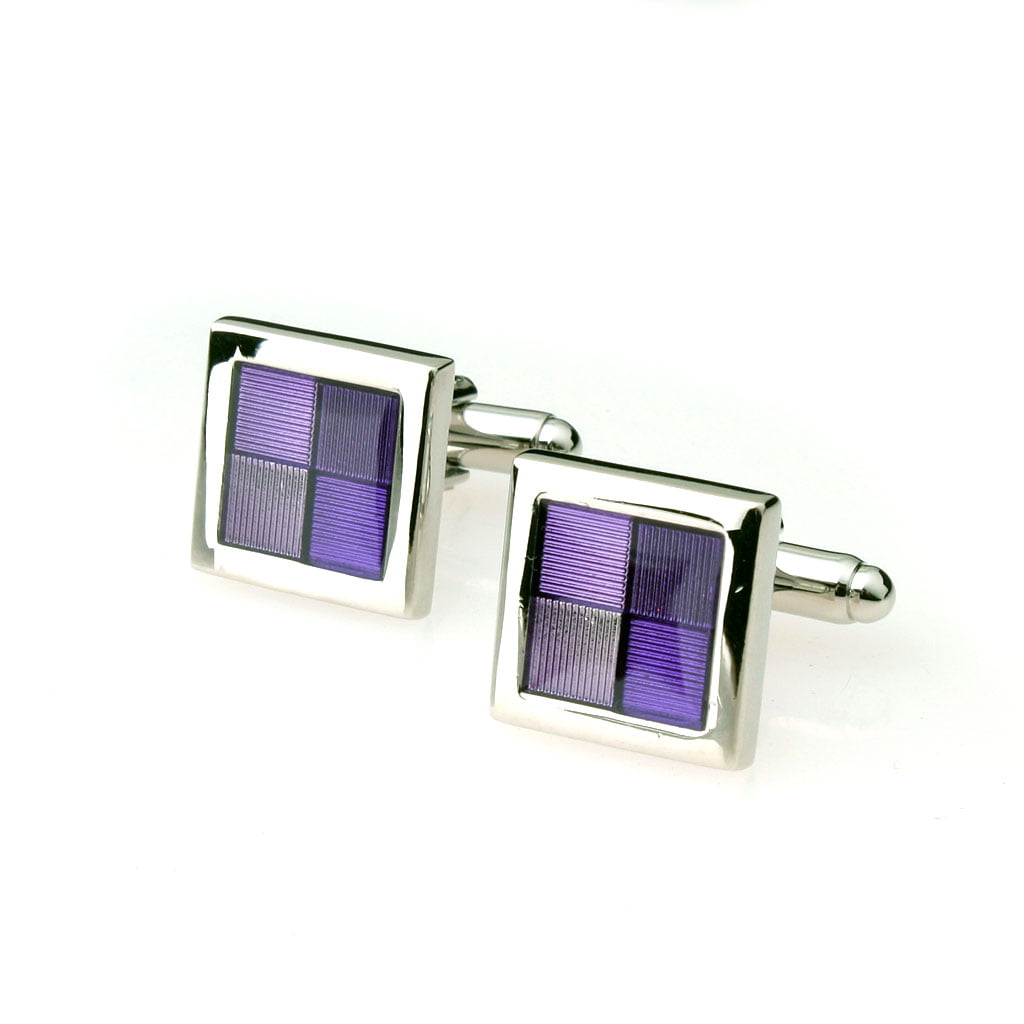 Mens Purple & Silver Square Fashion Cufflinks & Gift Box By Onyx Art 