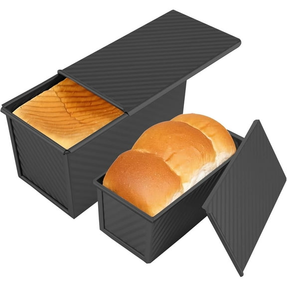 Bakdcore Pullman Loaf Pan with Lid, 2 Pack 1 lb/0.5 lb Nonstick Bread Loaf Pans for Homemade Bread, Carbon Steel Bread Pan with Cover for Bakeware Toast Oven Baking