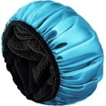 thumbnail image 1 of LAICAIW Shower Cap,Extra Large Triple Layer Bathing Cap with Dry Hair Function for Women Microfiber Terry Cloth Silky Satin 100% Waterproof Reusable Long Hair Bath Caps (Blue), 1 of 6