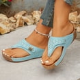 thumbnail image 4 of Rokment Womens Platform Wedges Flip Flops Beach Slides Orthopedic Sandals Summer Comfortable Leather Thongs Walking Dress Slip on Sky Blue Size 9.5, 4 of 6