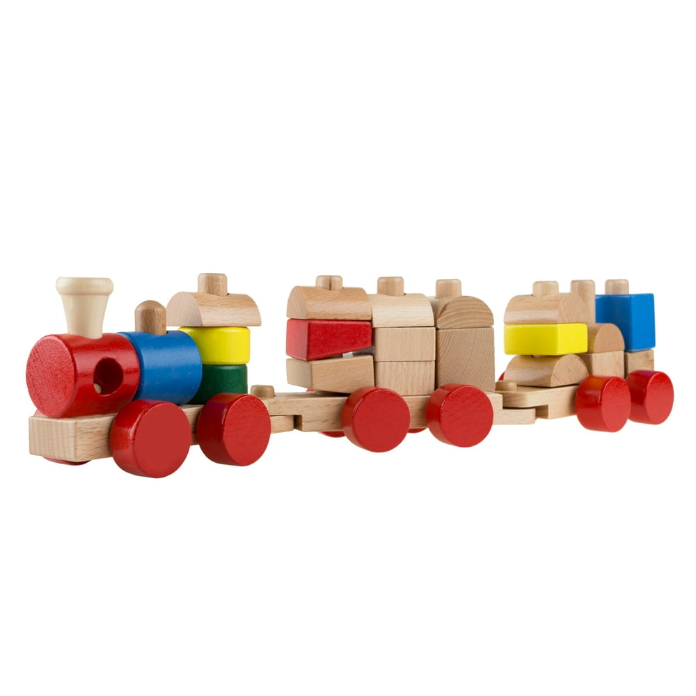 Wooden Toy Stacking Learning Train Set With 20 Interchangeable Wooden 