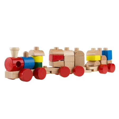 Wooden Toy Stacking Learning Train Set with 20 Interchangeable Wooden Blocks for Boys and Girls, Toddlers by Hey!