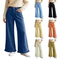 thumbnail image 2 of Juesizh Wide Leg Jeans for Women Plus Size Solid Color Caual Jeans Button Zipper Waist Ruffle Hem Long Denim Pants, S-3XL, 2 of 9