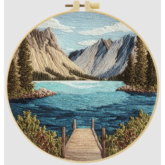 Cross Stitch Kits for Beginners | Lake (20cm with frame)