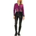 thumbnail image 2 of MODA NOVA Juniors Shiny Ombre Sequin Long Sleeve Zipper Bomber Short Jacket Fuchsia XS, 2 of 5
