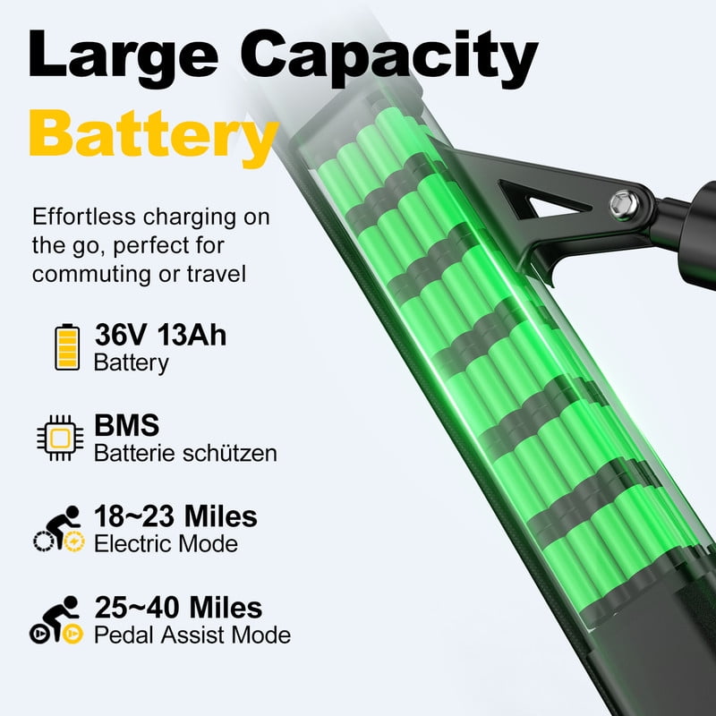 Unibike Electric Mountain Bike, 26'' Ebikes for Adults, 400W Brushless Motor, 36V 13AH Lithium Battery, Mechanical Disc Brakes, Black