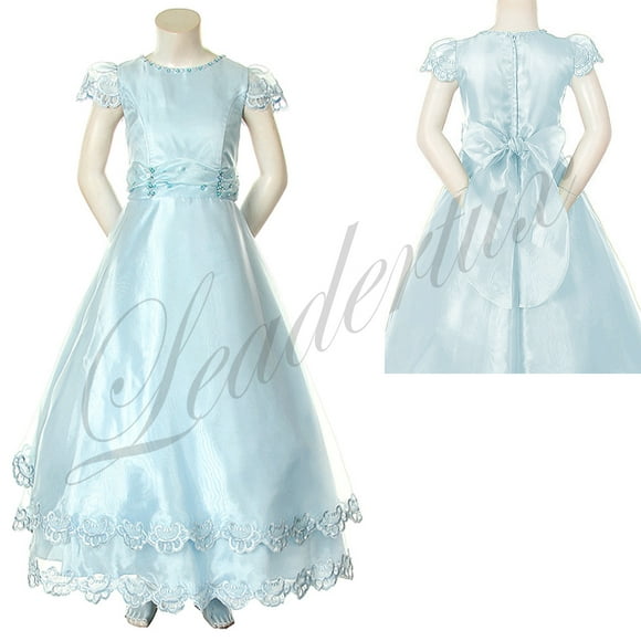 TEEN GIRL PAGEANT FLOWER GIRL FORMAL DRESS PINK IVORY SAGE BABY BLUE 4 6 8 10 12