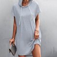 thumbnail image 2 of Vestido de manga corta con capucha y cordón Vestido de mujer transpirable informal de color puro para uso diario, 2 of 5
