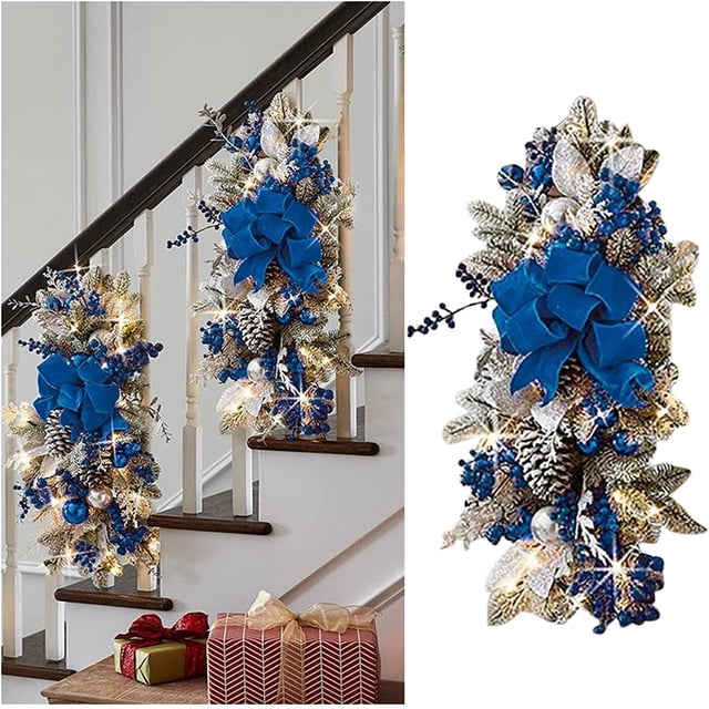 Corona navideña 2024, adorno inalámbrico para escaleras, guirnaldas colgantes en forma de lágrima para escaleras, decoración de coronas navideñas