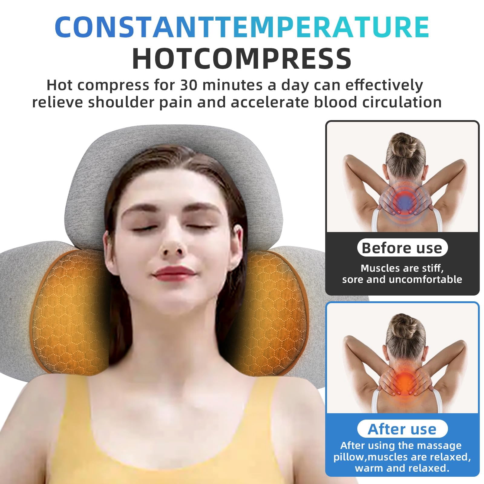 Zahazoho 3-in-1 Memory Foam Neck Pillow with Heat Therapy, Ergonomic  Cervical Hump Corrector for Neck Pain Relief, Gray