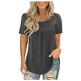 thumbnail image 1 of Femmes Mode Dentelle Solide Épissage Col Rond Manches Courtes T-Shirt Blouse Tops T-Shirt pour Femmes, 1 of 4