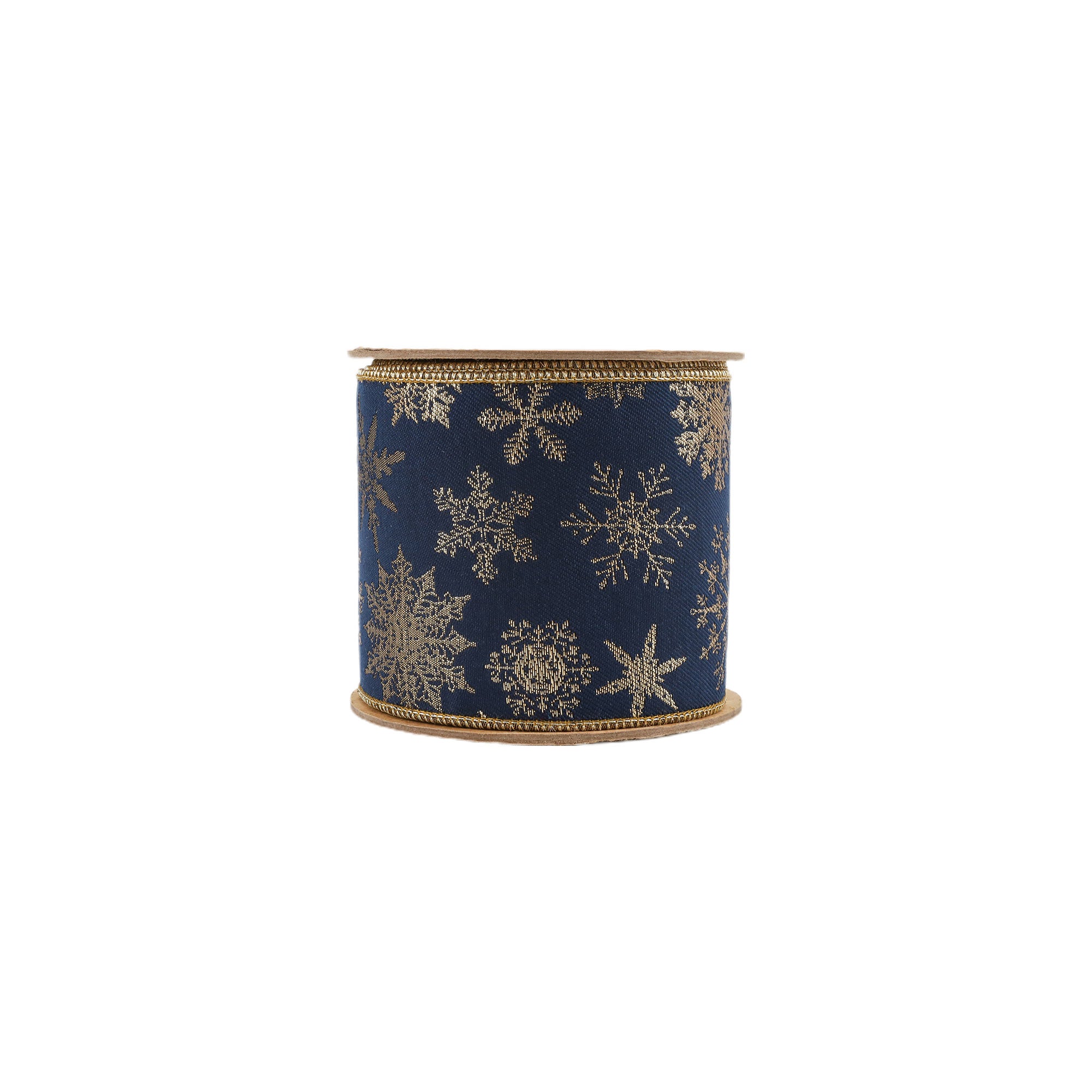 LaRibbons 4" Wired Jaquard Ribbon, Blue Snowflake w/ Tissue Backing, 5 Yard Roll