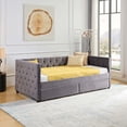 thumbnail image 3 of DEALTOPS Daybed with Drawers, Velvet Upholstered Twin Size Solid Wooden Sofa Bed Frame, Gray, 3 of 8
