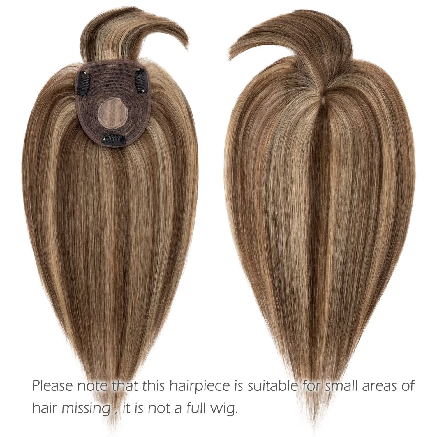 Benehair 100% Remy Human Hair Extensions Clip In Hairpiece Toupee Topper With Bang Mono Base for Women Highlight Blonde 150% 10*12cm