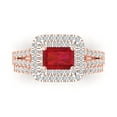 thumbnail image 2 of 3.05ct Brilliant Emerald Cut Ruby 18K Rose Gold Halo Solitaire with Accents Engagement Bridal Wedding Ring Band Set size 7.75, 2 of 7
