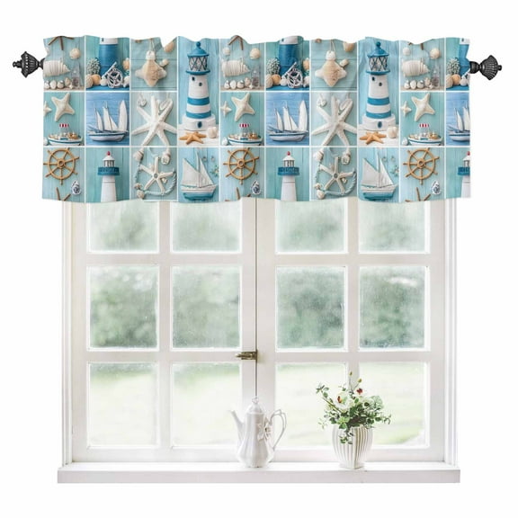 Ocean Coastal Kitchen Valances for Windows 42x12 Inch Kitchen Curtains Valances Rod Pocket Nautical Starfish Lighthouse Anchor Ship Bathroom Window Valances for Window Treatment Decor