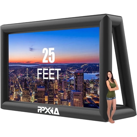 PPXIA 25FT Inflatable Projector Screen, Blowup Screen with Air Blower, Front/Rear Projection for Outdoors