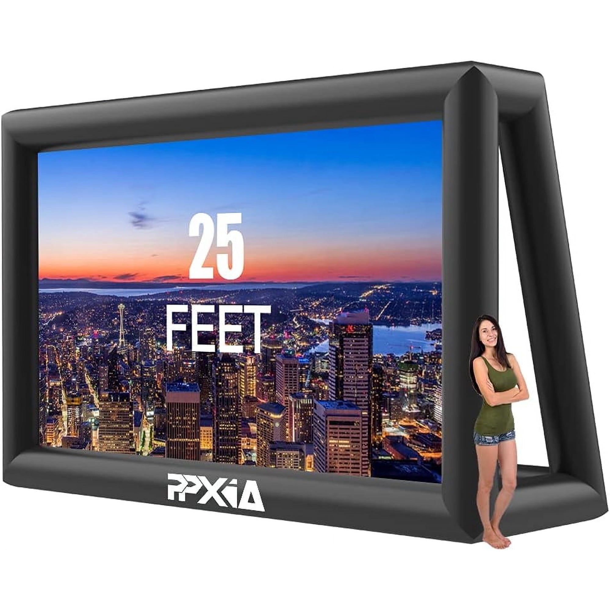 PPXIA 25FT Inflatable Projector Screen, Blowup Screen with Air Blower, Front/Rear Projection for Outdoors