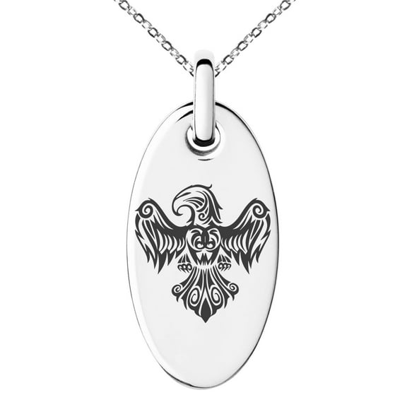 Stainless Steel Aztec Power Strength Courage Rune Engraved Small Oval Charm Pendant Necklace
