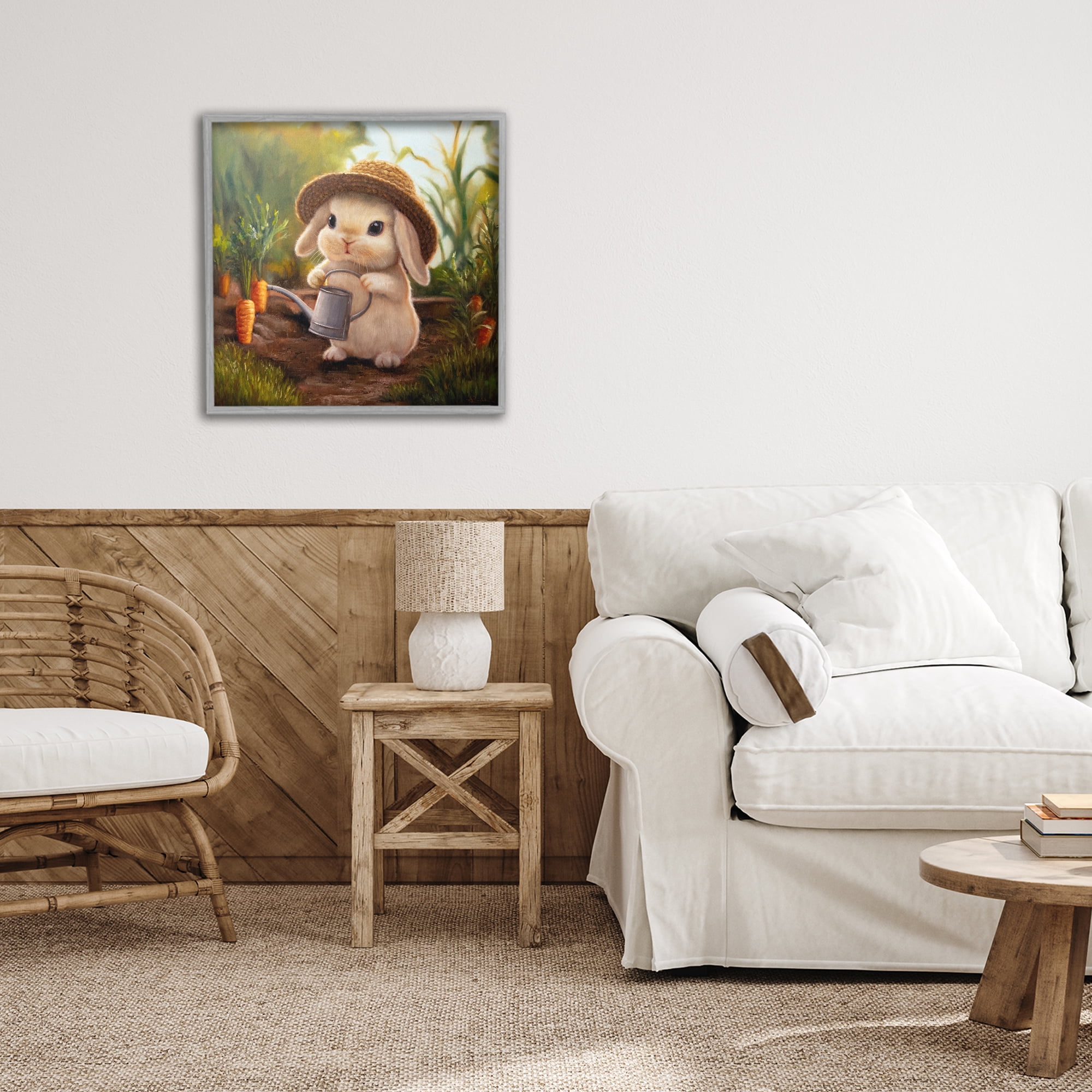 Stupell Industries Bunny with Carrot Garden Gray Framed Giclee Art, design by Lucia Heffernan