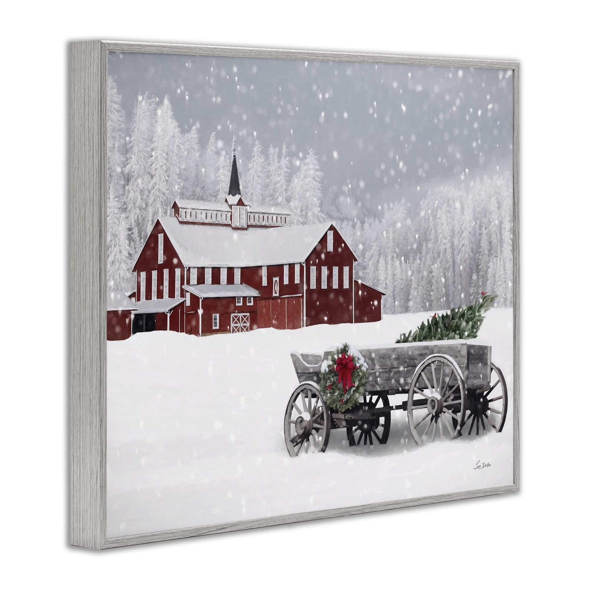 Stupell Industries Winter Wagon Scene Holiday Painting Gray Framed Art Print Wall Art, 20 x 16