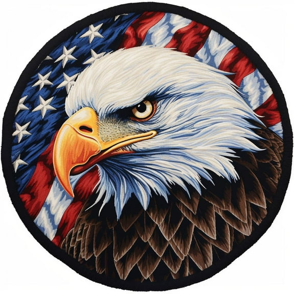 Latch Hook Round Rug Kits Eagle and Flag for Beginner Needle Crochet Yarn Kits Embroidery Carpet Hook and Latch Kit Tapestry Christmas Home Decoration 45x45cm