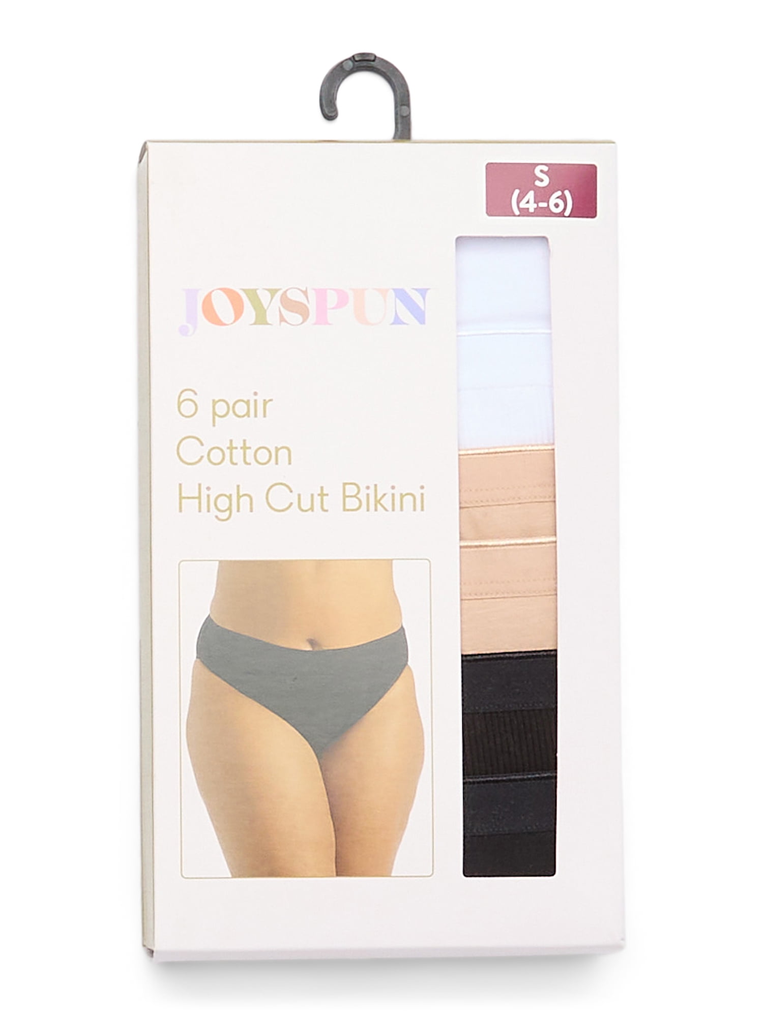 Joyspun Women's Cotton-Blend Hi-Cut Bikini Panties, 6-Pack, Sizes S-XXXL