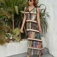 thumbnail image 6 of 3D Wooden Bookshelf Print Dress Summer Street Style Bohemia Long Dresses Female Sleeveless Printed Maxi Dress, 6 of 9