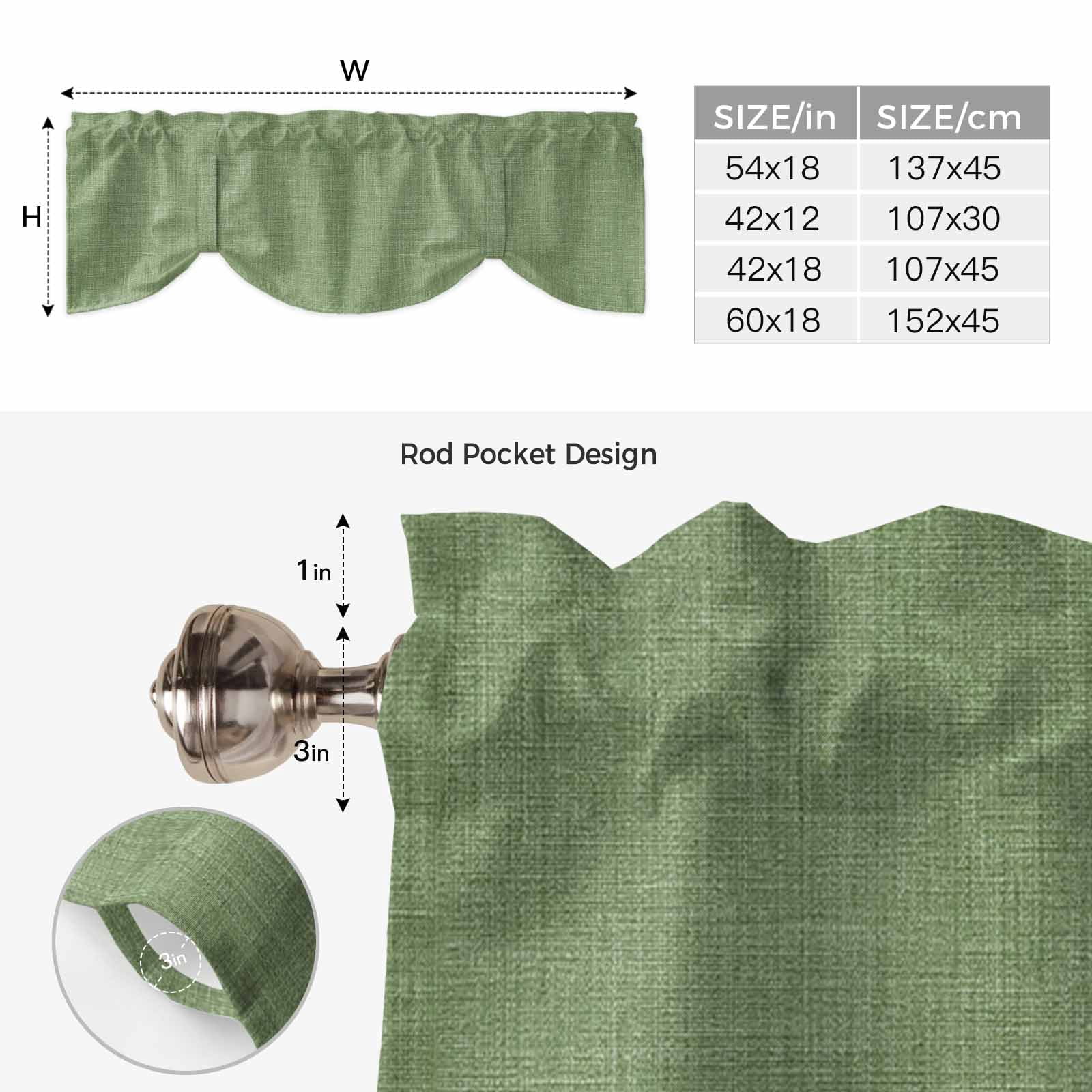 Vintage Forest Green Tie Up Valance Curtains for Windows, Kitchen Curtains Window Treatments, Farmhouse Retro Solid Color Linen Texture Short Window Shades Valances for Bedroom Bathroom Cafe 54"x18"