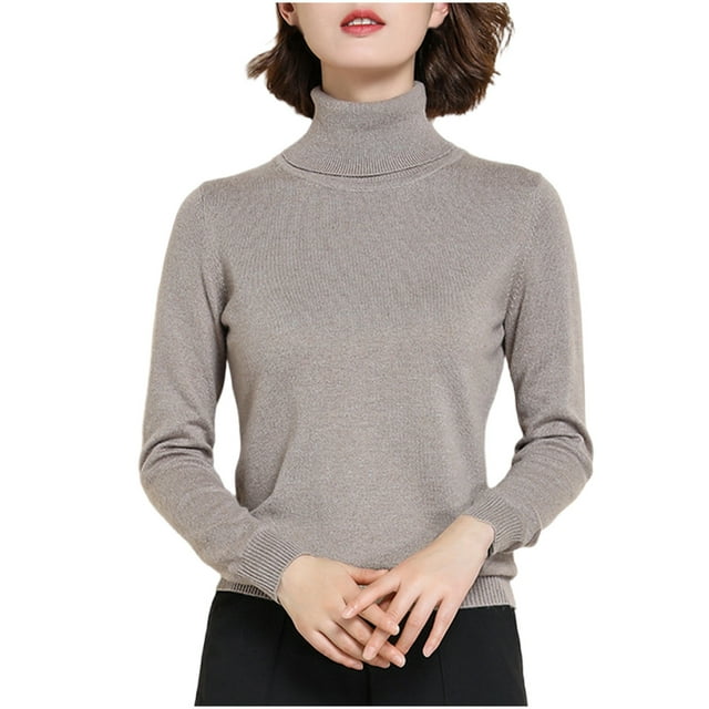 JMYHOAM Sweaters pour Femmes Classique Léger Col Roulé Couche de Base Chandail Manches Longues