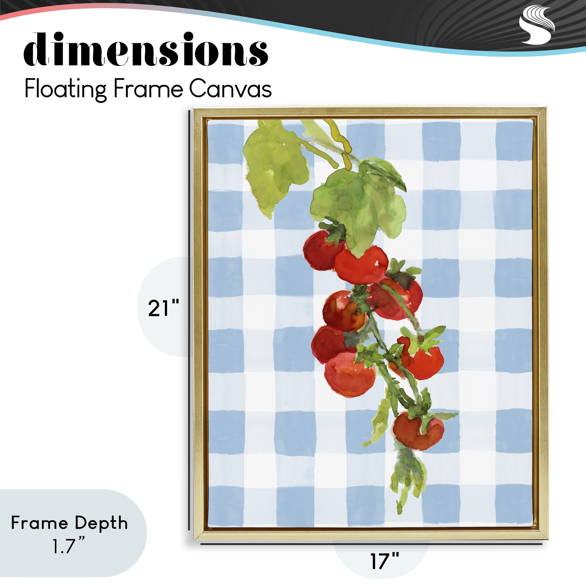 Stupell Industries Vine Ripe Tomatoes on Plaid Gold Framed Floater Canvas Wall Art, design by Lanie Loreth