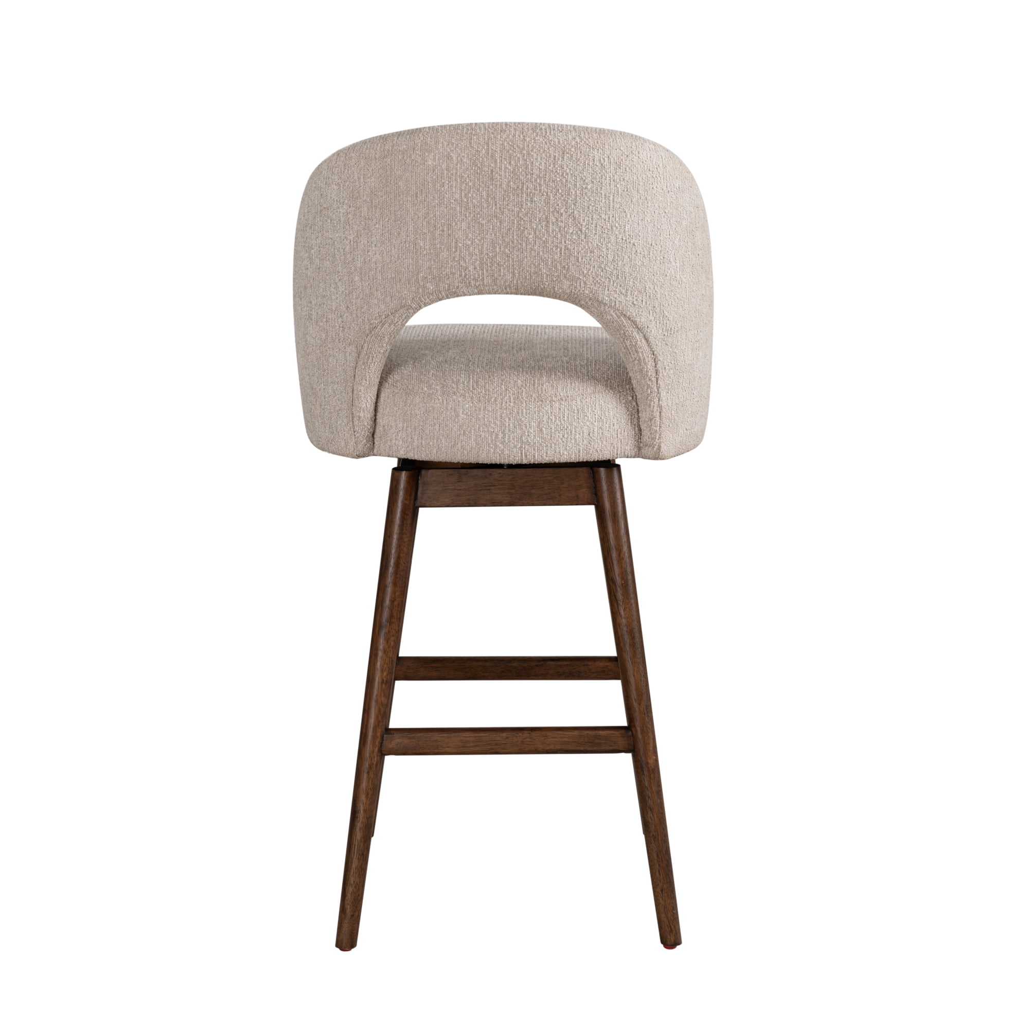Adrian Brown Solid Wood Upholstered 30" Bar Height Swivel Barstool with Ancient Stone Fabric Seat - Set of 3