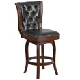 thumbnail image 1 of 26'' High Cappuccino Wood Counter Height Stool with Button Tufted Back and Black Leather Swivel Seat, 1 of 9