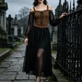 thumbnail image 4 of Plus Size Halloween Dress for Women Cold Shoulder Lace Up Long Sleeve Mesh Gown Costume Party, 4 of 8