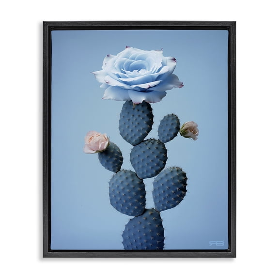 Stupell Industries Contemporary Blue Rose & Cactus Black Floating Frame Canvas Art, 17 x 21, by RB