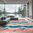 thumbnail image 2 of ODIKA 6'x9' Ultra-Soft Area Rug, Cartoon Ocean Animal With Wave Stripe Accents Whale Sea Turtle Playful None Washable, Bare feet friendly, Silk-Touch for Guest Room, Bedroom, 2 of 7