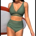 thumbnail image 1 of Bikini de Cintura Alta de para Mujer, Traje de Baño con Cuello en V y Control de Abdomen. Verde XL, 1 of 10