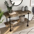 thumbnail image 3 of Hyssop 1-Shelf Wood Sofa Table with Wheels, Rustic Oak and Black, 3 of 9