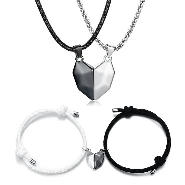 GENEMA 4Pcs Matching Necklaces Bracelets for Couples Magnetic