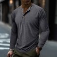 thumbnail image 3 of SWSMCLT Men's 2025 Blouse Button Henley Shirt Crew Neck Winter Cotton Pull On Top Classic Fall Long Sleeve Dark Grey Medium, 3 of 5