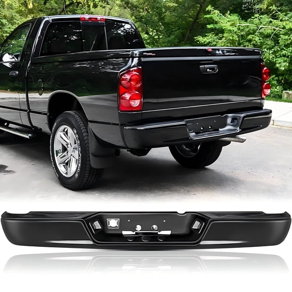 Rear Step Bumper for for 2002-2008 Dodge Ram 1500 & 2003-2009 Ram 2500/3500, Black Powder-Coated Steel Rear Bumper Heavy Duty Replacement