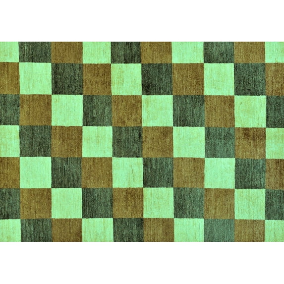 Ahgly Company Indoor Rectangle Checkered Turquoise Blue Modern Area Rugs, 5' x 8'